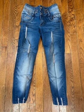 High-Rise Distressed Women’s Jeggings - Dark Blue
